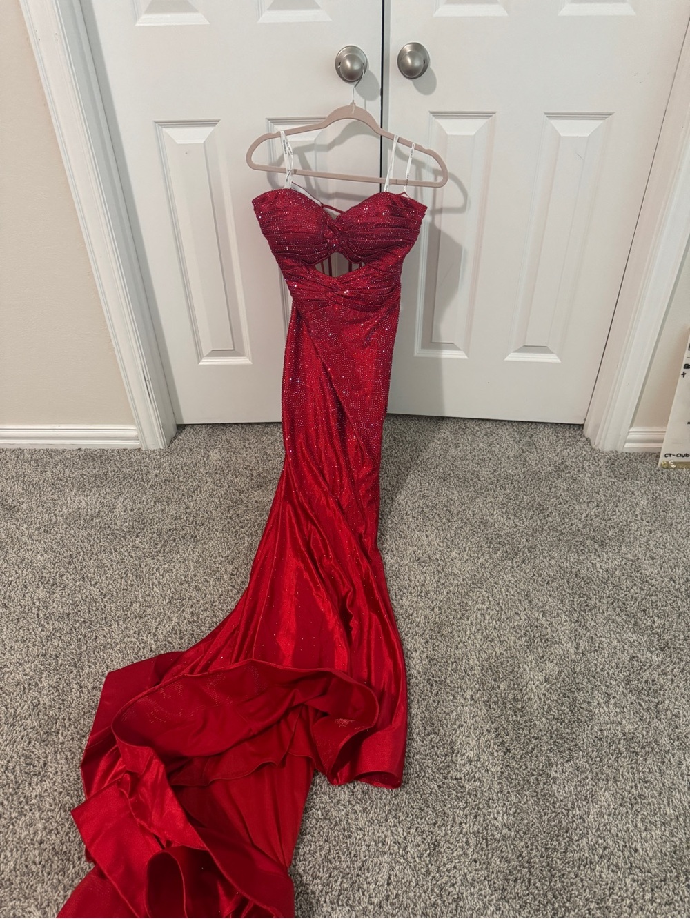 Sherri Hill Red Strapless Sequin Mermaid Gown